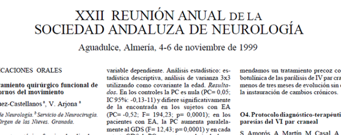 Conference cover image for XXII Reunión Anual de la Sociedad Andaluza de Neurología. Comunications