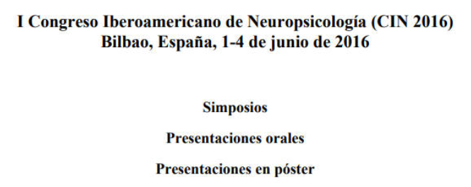 Conference cover image for I Congreso Iberoamericano de Neuropsicología (CIN 2016). Communications