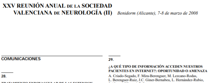 Conference cover image for XXV Reunión Anual de la Sociedad Valenciana de Neurología. Comunicaciones (II)