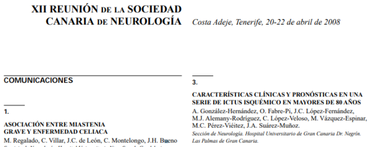 Conference cover image for XII Reunión de la Sociedad Canaria de Neurología. Communications