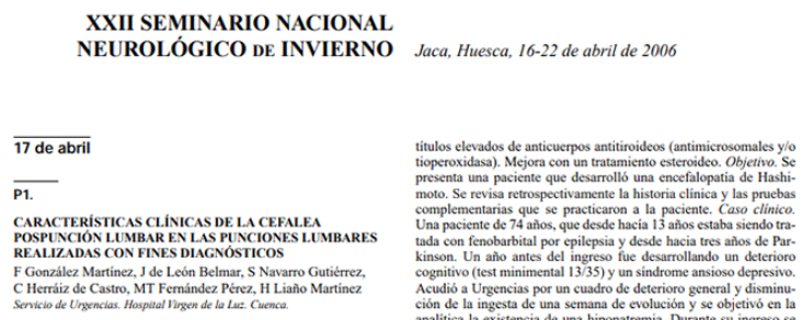 Conference cover image for XXII Seminario Nacional Neurológico de Invierno. Comunicaciones