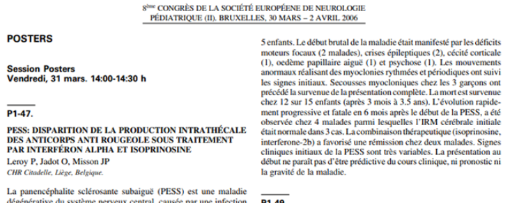 Conference cover image for 8ème Congrès de la Société Européenne de Neurologie Pédiatrique (II). Posters