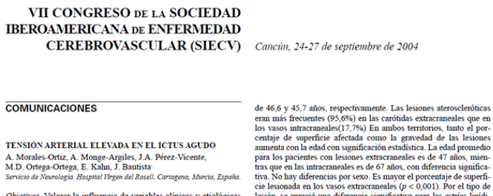 Conference cover image for VII Congreso de la Sociedad Iberoamericana de Enfermedad Cerebro Vascular. Communications