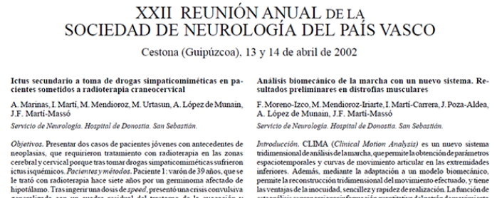 Conference cover image for XXII Annual Meeting of Sociedad de Neurología del País Vasco. Comunications.