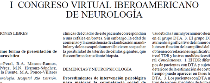Conference cover image for Primer congreso Virtual Iberoamericano de Neurología. Comunicaciones