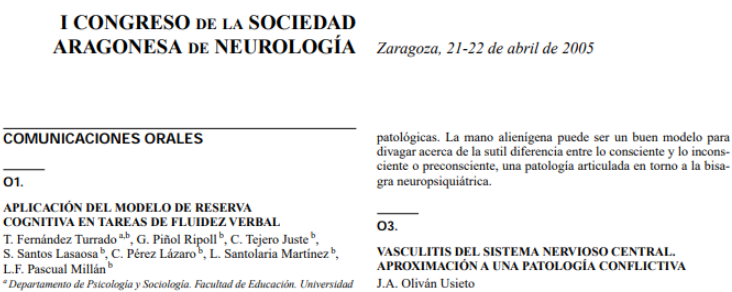 Conference cover image for I Congreso de la Sociedad Aragonesa de Neurología. Communications