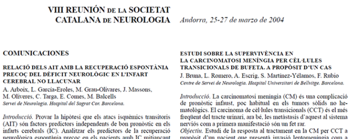 Conference cover image for VII Reunión de la Societat Catalana de Neurologia. Communications