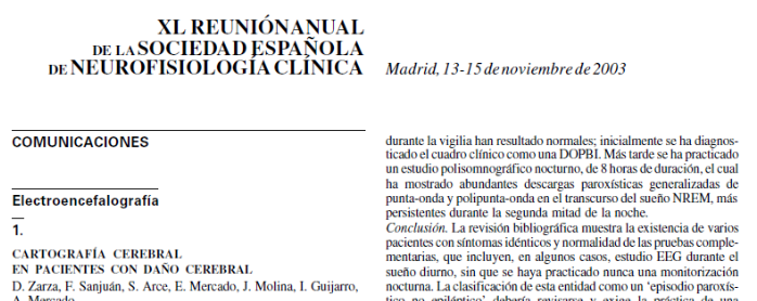 Conference cover image for Annual Meeting of Sociedad Española de Neurofisiología Clínica. Communications