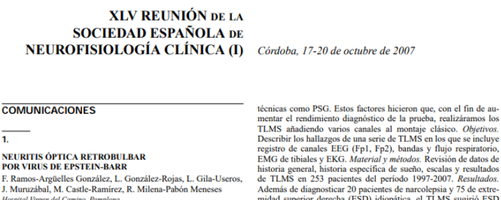 Conference cover image for XLV Reunión de la Sociedad Española de Neurofisiología Clínica (I). Comunicaciones