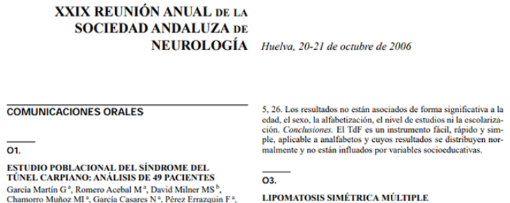 Conference cover image for XXIX Reunion Anual de la Sociedad Andaluza de Neurología. Communications