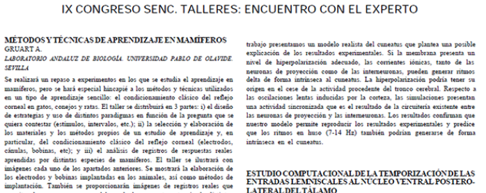 Conference cover image for IX Congress of the Sociedad Española de Neurociencia. Communications I part.