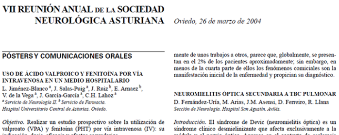 Conference cover image for VII Reunión Anual de la Sociedad Neurológica Asturiana. Comunicaciones