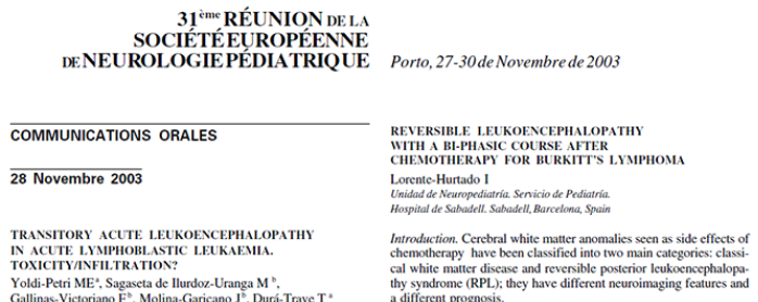 Conference cover image for 31th Meeting of Societé Européenne de Neurologie Pédiatrique. Communications