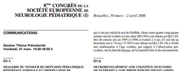 Conference cover image for 8ème CONGRÈS de la Société européenne de neurologie pédiatrique (I). Comunicaciones