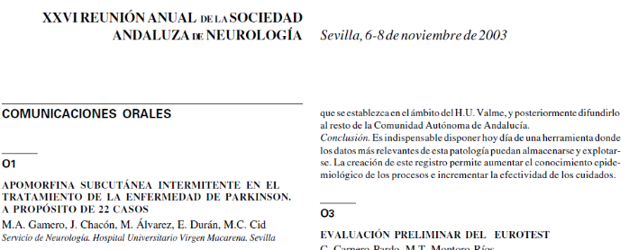 Conference cover image for XXVI Annual Meeting of Sociedad Andaluza de Neurología. Communications