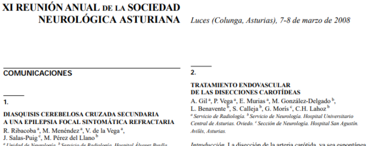 Conference cover image for XI Reunión Anual de la Sociedad Neurológica Asturiana. Communications