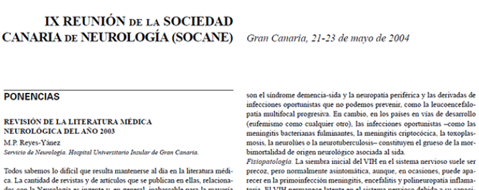 Conference cover image for IX Reunión de la Sociedad Canaria de Neurología (SOCANE)