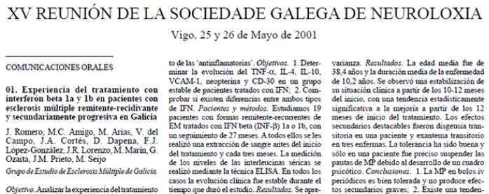 Conference cover image for XV Reunión de la Sociedade Galega de Neuroloxía. Comunicaciones