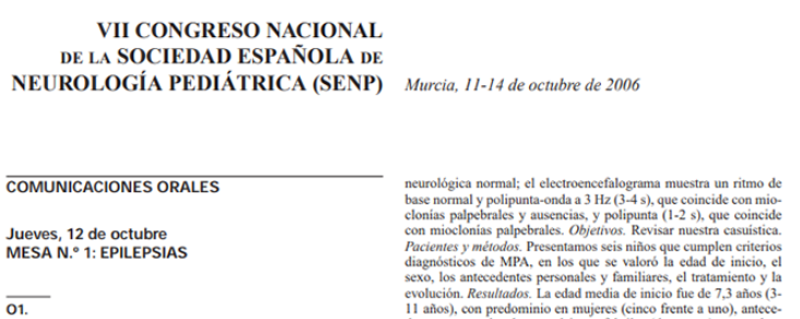 Conference cover image for VII Congreso Nacional de la Sociedad Española de Neurología Pediátrica (SENP). Comunicaciones