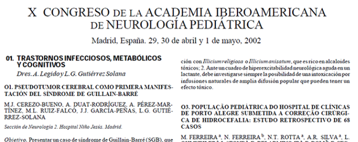 Conference cover image for X Congress of Sociedad Iberoamericana de Neurología Pediátrica. Communications