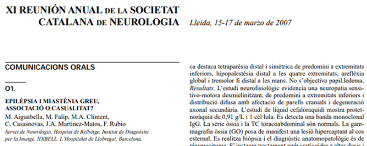 Conference cover image for XI Reunión Anual de la Societat Catalana de Neurologia. Communications