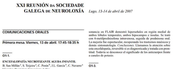 Conference cover image for XXI Reunión da Sociedade Galega de Neuroloxía. Communications