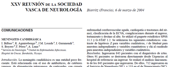 Conference cover image for XXV Reunión de la Sociedad Vasca de Neurología. Comunicaciones