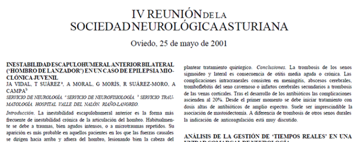 Conference cover image for IV Reunión de la Sociedad Neurológica Asturiana. Comunicaciones