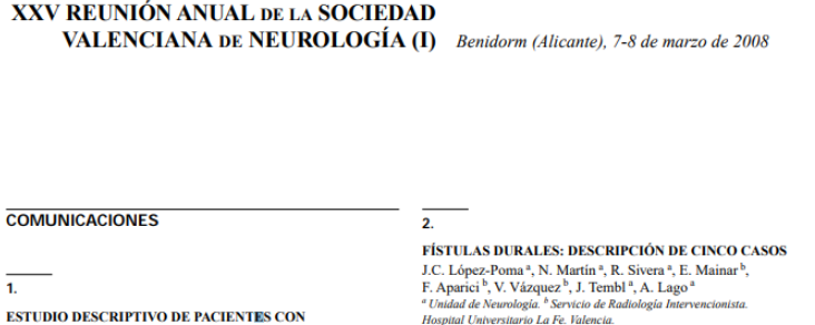 Conference cover image for XXV Reunión Anual de la Sociedad Valenciana de Neurología. Communications (I)