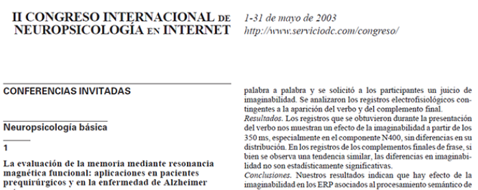 Conference cover image for II Congreso Internacional de Neuropsicología en Internet. Comunicaciones