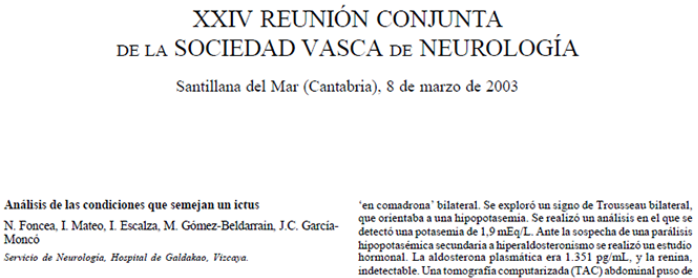 Conference cover image for XXIV Reunión conjunta de la Sociedad Vasca de Neurología. Comunicaciones