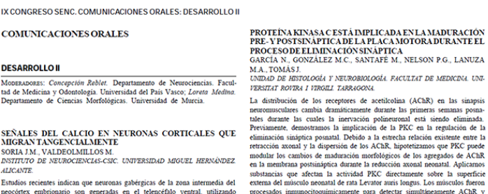 Conference cover image for IX Congress of the Sociedad Española de Neurociencia. Communications II part.
