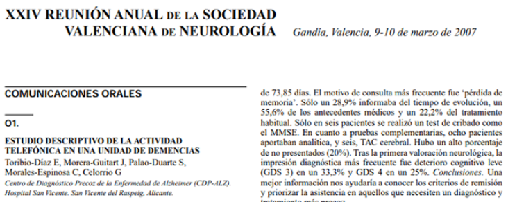Conference cover image for XXIV Reunión Anual de la Sociedad Valenciana de Neurología. Communications