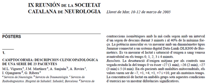 Conference cover image for IX Meeting of the Catalan Society of Neurology. Comunications