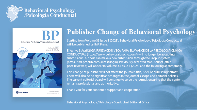 Banner image for Publisher Change of Behavioral Psychology / Psicología Conductual